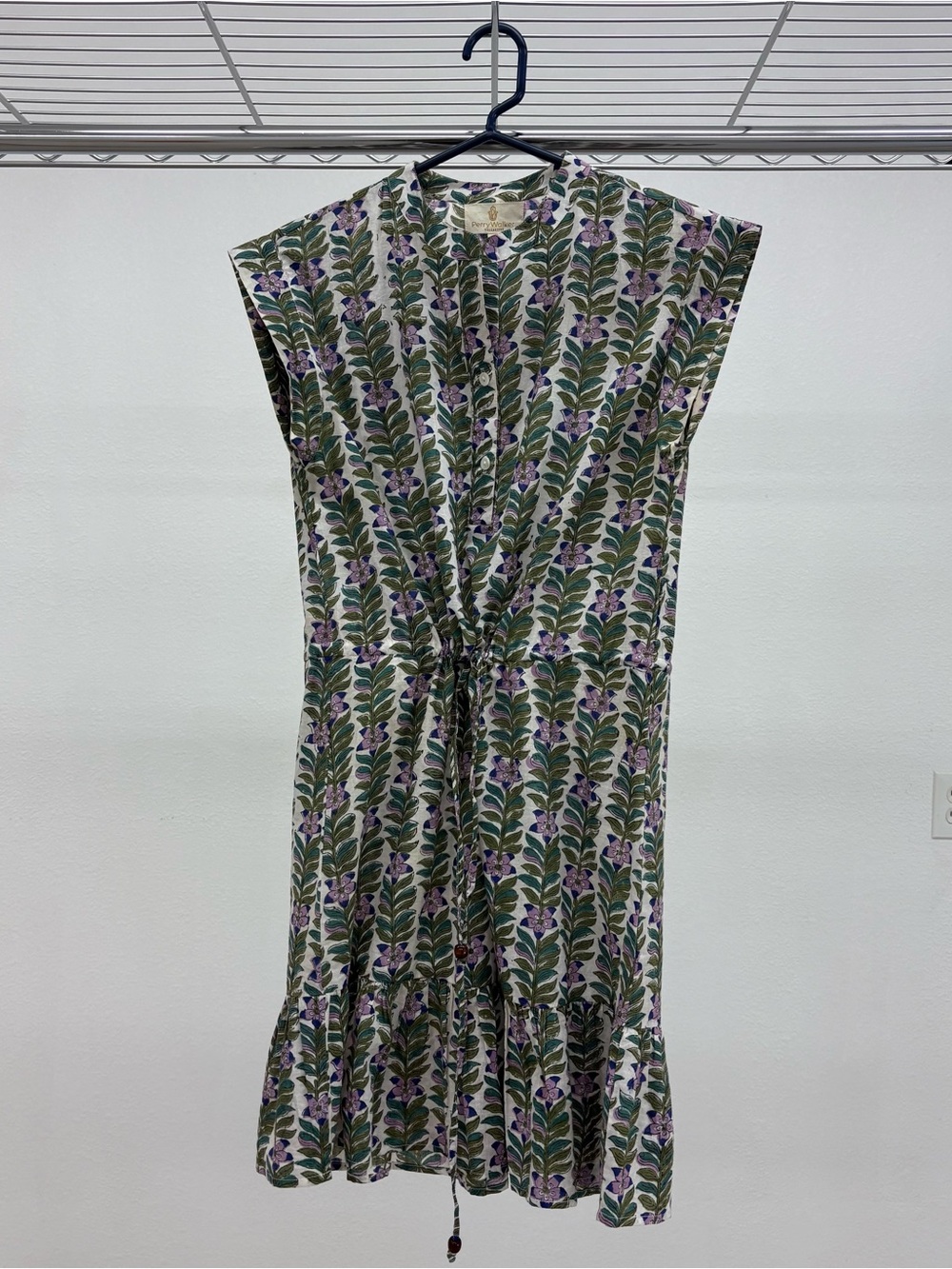 Sleeveless Floral Tie-Waist Midi Dress in Green and Purple
